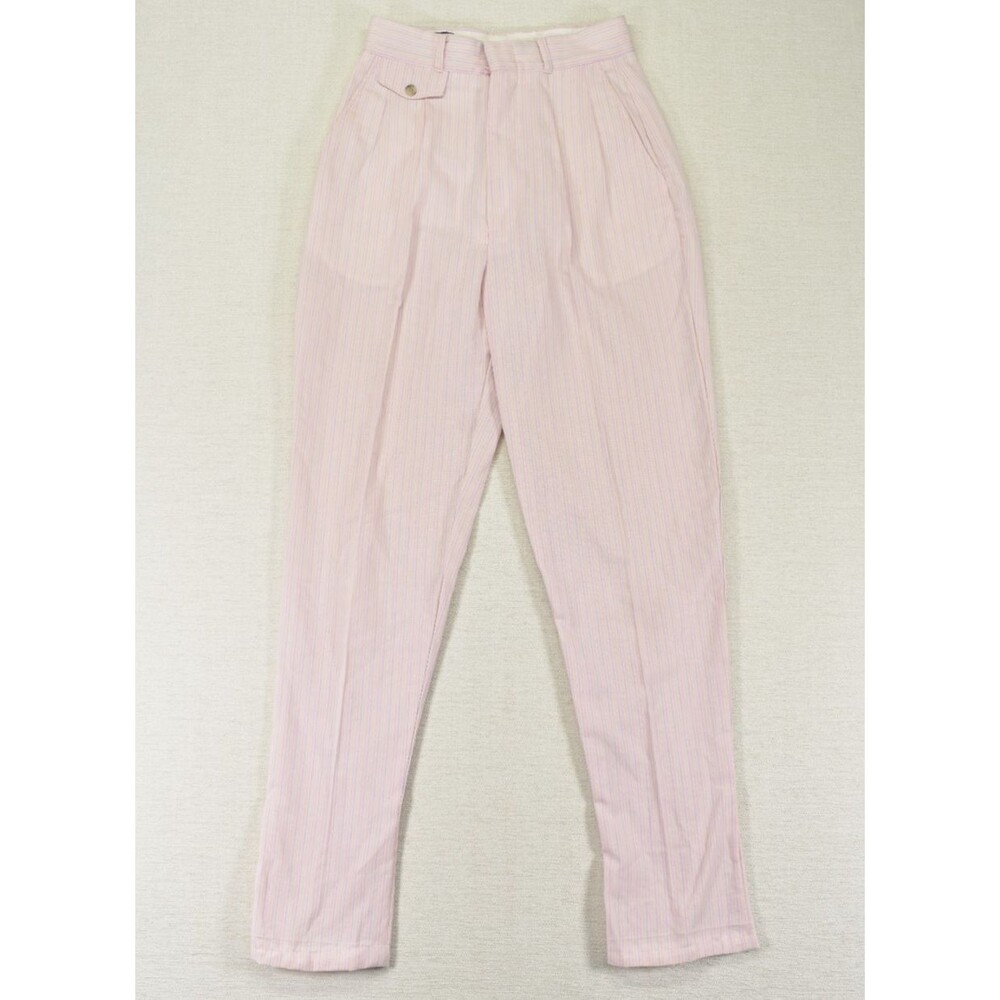 VTG Palmettos Mens XS Pink Blue Pinstripe Pleated Dress Pants USA Made 80s 90s